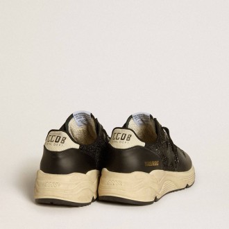 Golden Goose Running Sole In Black Glitter With Leather Star And Nubuck Heel Tab