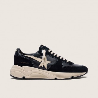 Golden Goose Running Sole In Black Nappa Leather And Suede With A White Star