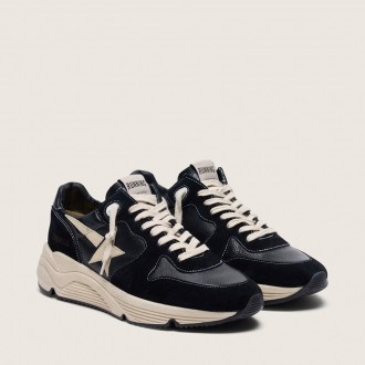 Golden Goose Running Sole In Black Nappa Leather And Suede With A White Star