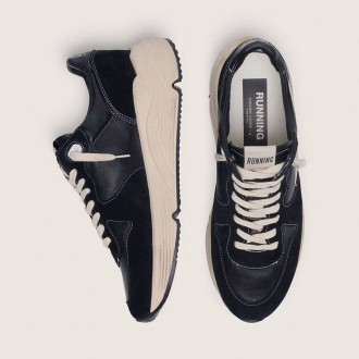 Golden Goose Running Sole In Black Nappa Leather And Suede With A White Star