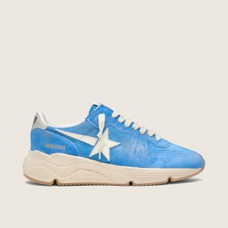 Golden Goose Running Sole In Bright Blue Suede With White Star