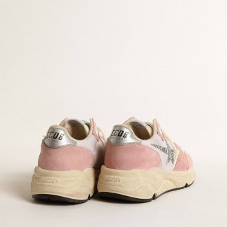 Golden Goose Running Sole In Gray Mesh And Suede With Silver Glitter Star