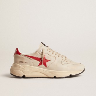 Golden Goose Running Sole In Gray Nappa Leather With Red Nappa Leather Star And Heel Tab