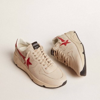 Golden Goose Running Sole In Gray Nappa Leather With Red Nappa Leather Star And Heel Tab Golden Goose Running Sole In Gray Nappa Leather With Red Nappa Leather Star And Heel Tab