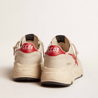 Golden Goose Running Sole In Gray Nappa Leather With Red Nappa Leather Star And Heel Tab Golden Goose Running Sole In Gray Nappa Leather With Red Nappa Leather Star And Heel Tab