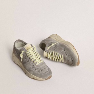 Golden Goose Running Sole In Gray Suede With Gray Suede Star And Heel Tab