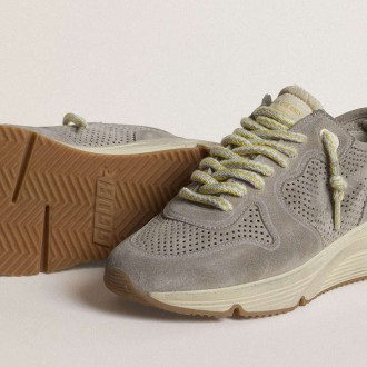 Golden Goose Running Sole In Gray Suede With Gray Suede Star And Heel Tab
