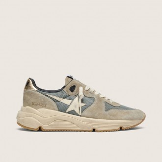 Golden Goose Running Sole In Gray Suede With White Star And White Heel Tab