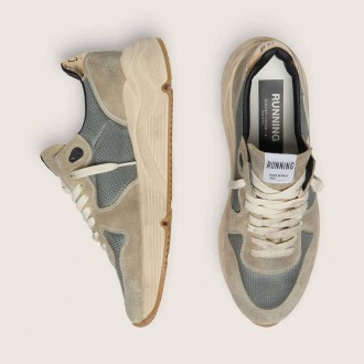 Golden Goose Running Sole In Gray Suede With White Star And White Heel Tab