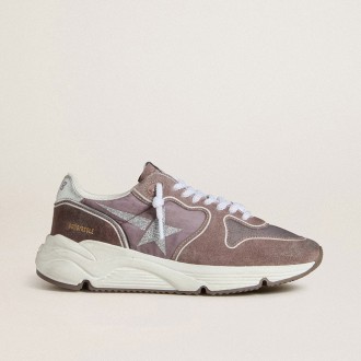 Golden Goose Running Sole In Lavender Nylon And Suede With Printed Star And Silver Leather Heel Tab
