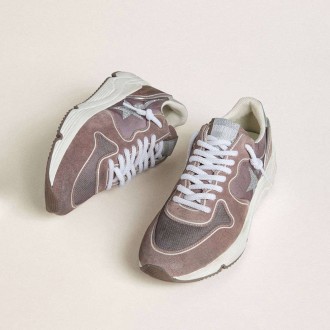 Golden Goose Running Sole In Lavender Nylon And Suede With Printed Star And Silver Leather Heel Tab