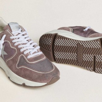 Golden Goose Running Sole In Lavender Nylon And Suede With Printed Star And Silver Leather Heel Tab