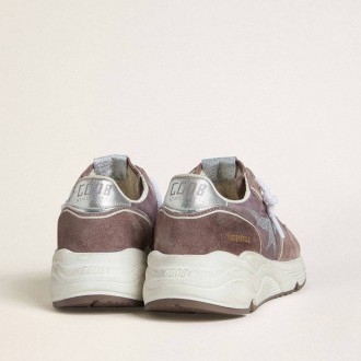 Golden Goose Running Sole In Lavender Nylon And Suede With Printed Star And Silver Leather Heel Tab
