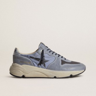 Golden Goose Running Sole In Light Blue Nylon And Nubuck With Black Star