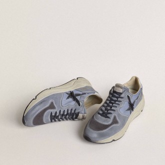 Golden Goose Running Sole In Light Blue Nylon And Nubuck With Black Star