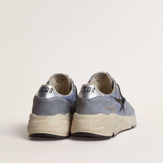 Golden Goose Running Sole In Light Blue Nylon And Nubuck With Black Star