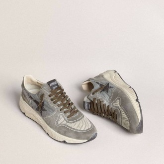 Golden Goose Running Sole In Light Blue Nylon With Black Star And Green Leather Heel Tab Golden Goose Running Sole In Light Blue Nylon With Black Star And Green Leather Heel Tab
