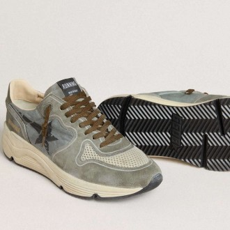Golden Goose Running Sole In Light Blue Nylon With Black Star And Green Leather Heel Tab Golden Goose Running Sole In Light Blue Nylon With Black Star And Green Leather Heel Tab
