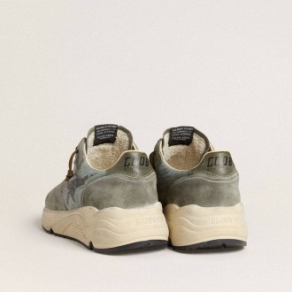 Golden Goose Running Sole In Light Blue Nylon With Black Star And Green Leather Heel Tab Golden Goose Running Sole In Light Blue Nylon With Black Star And Green Leather Heel Tab