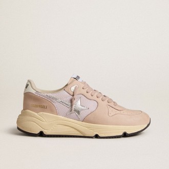 Golden Goose Running Sole In Mesh And Nubuck With Silver Metallic Leather Star