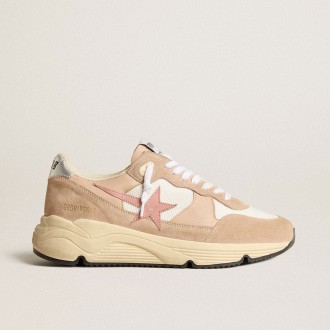 Golden Goose Running Sole In Mesh And Suede With Pink Star And Silver Heel Tab