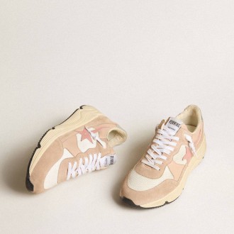 Golden Goose Running Sole In Mesh And Suede With Pink Star And Silver Heel Tab