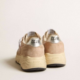 Golden Goose Running Sole In Mesh And Suede With Pink Star And Silver Heel Tab