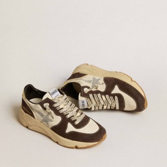 Golden Goose Running Sole In Nappa And Brown Suede With A Swarovski Crystal Star