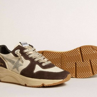 Golden Goose Running Sole In Nappa And Brown Suede With A Swarovski Crystal Star