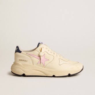 Golden Goose Running Sole In Nappa Leather With Pink Leather Star And Blue Leather Heel Tab