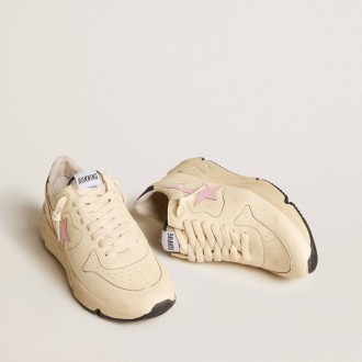 Golden Goose Running Sole In Nappa Leather With Pink Leather Star And Blue Leather Heel Tab