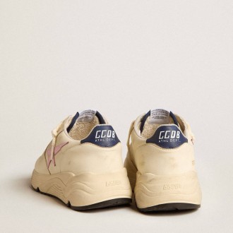 Golden Goose Running Sole In Nappa Leather With Pink Leather Star And Blue Leather Heel Tab