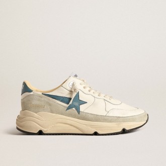 Golden Goose Running Sole In Nappa With Blue Leather Star And Suede Insert