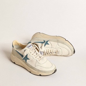Golden Goose Running Sole In Nappa With Blue Leather Star And Suede Insert