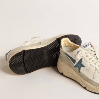 Golden Goose Running Sole In Nappa With Blue Leather Star And Suede Insert
