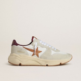 Golden Goose Running Sole In Nylon And Suede With Brown Leather Star And Burgundy Leather Heel Tab