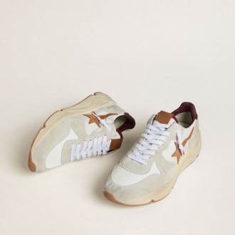 Golden Goose Running Sole In Nylon And Suede With Brown Leather Star And Burgundy Leather Heel Tab Golden Goose Running Sole In Nylon And Suede With Brown Leather Star And Burgundy Leather Heel Tab