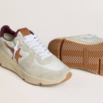 Golden Goose Running Sole In Nylon And Suede With Brown Leather Star And Burgundy Leather Heel Tab Golden Goose Running Sole In Nylon And Suede With Brown Leather Star And Burgundy Leather Heel Tab