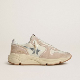 Golden Goose Running Sole In Nylon And Suede With Silver Printed Star And Leather Heel Tab