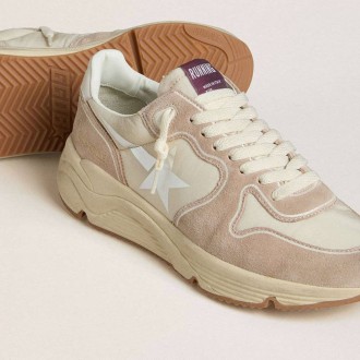 Golden Goose Running Sole In Nylon And Suede With Silver Printed Star And Leather Heel Tab Golden Goose Running Sole In Nylon And Suede With Silver Printed Star And Leather Heel Tab