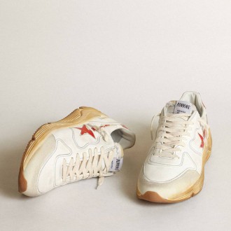 Golden Goose Running Sole With Leather Star And Heel Tab With Red Print Golden Goose Running Sole With Leather Star And Heel Tab With Red Print