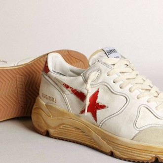 Golden Goose Running Sole With Leather Star And Heel Tab With Red Print Golden Goose Running Sole With Leather Star And Heel Tab With Red Print