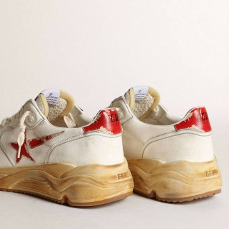 Golden Goose Running Sole With Leather Star And Heel Tab With Red Print Golden Goose Running Sole With Leather Star And Heel Tab With Red Print
