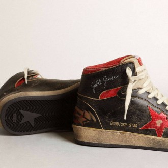 Golden Goose Sky-Star In Black Glossy Leather With Red Star Golden Goose Sky-Star In Black Glossy Leather With Red Star