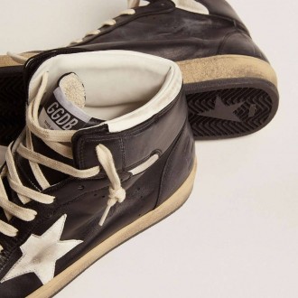 Golden Goose Sky-Star In Black Nappa Leather With White Leather Star Golden Goose Sky-Star In Black Nappa Leather With White Leather Star