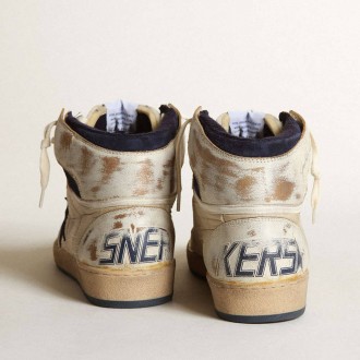 Golden Goose Sky-Star In Cream-Colored Nylon And Leather With Blue Suede Star