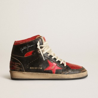 Golden Goose Sky-Star In Glossy Black Leather With Red Star