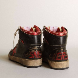Golden Goose Sky-Star In Glossy Black Leather With Red Star Golden Goose Sky-Star In Glossy Black Leather With Red Star