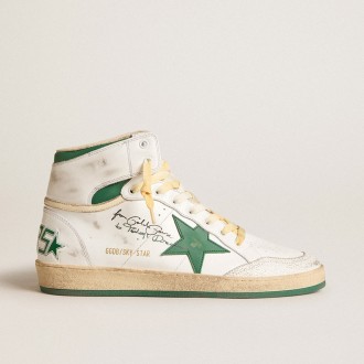 Golden Goose Sky-Star In White Leather With Green Leather Star