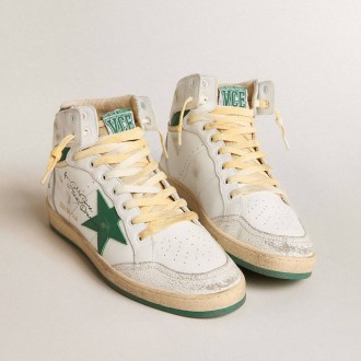Golden Goose Sky-Star In White Leather With Green Leather Star Golden Goose Sky-Star In White Leather With Green Leather Star